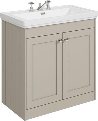 Balterley Balterley 800mm Floor Standing 2 Door Unit with Classic Basin 3 Tap Hole - Pebble Grey