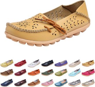 Generic Slip On Loafers for Women Size 4 Leather Penny Loafers Hollow Out Comfortable Casual Dressy Flats Driving Shoes Ladies Wide Fit Round Toe Moccasin Fla