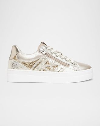 Nero Giardini Metallic Leather Side-Zip Sneakers