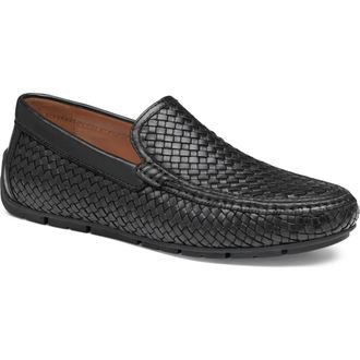 Johnston & Murphy Baldwin Woven Moc Toe Driving Shoe in Black Sheepskin at Nordstrom, Size 12