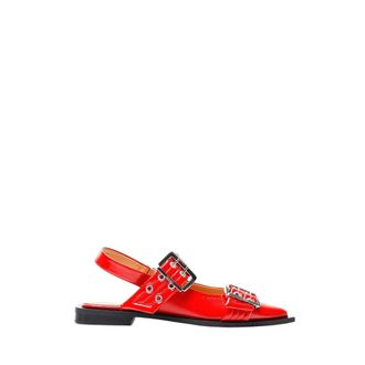 Ganni Ballerinas, female, Red, Size: 6 US Shiny Buckle Ballerina Flats