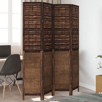vidaXL Biombo Separador De 4 Paneles Madera Paulownia Marr&oacute;n Oscuro Vidaxl