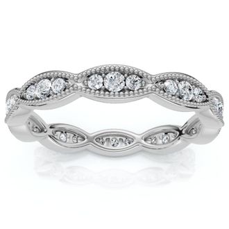 Pompeii3 3/8ct Diamond Vintage Eternity Ring Stackable Womens Wedding Band 14k White Gold