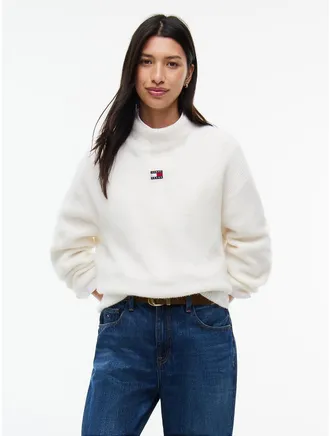 Tommy Hilfiger Womens Tommy Jeans Badge Mockneck Sweater - Off White - XXS