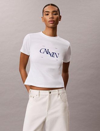 Calvin Klein Camiseta slim con imagen de logo dividido