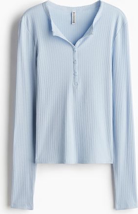H&M Geripptes Henleyshirt - Blue