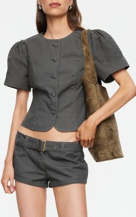Lioness Puff Shoulder Cotton Top in Moss at Nordstrom, Size X-Small