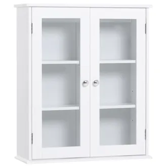 Kleankin Kleankin - Armario De Pared Ba&ntilde;o De 2 Puertas De Cristal Armario Colgante Multiusos Para Cocina Sal&oacute;n Con Estantes Interiores Y Balda Ajustable 55x20x