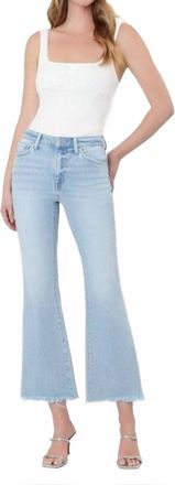 Flying Monkey High Rise Uneven Frayed Hem Crop Flare Jeans In Light Wash