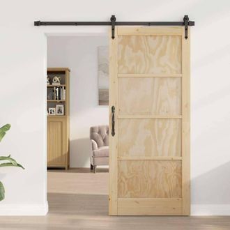 Berkfield Home Sliding Door with Hardware Set 86x211 cm Solid Wood Pine in Beige