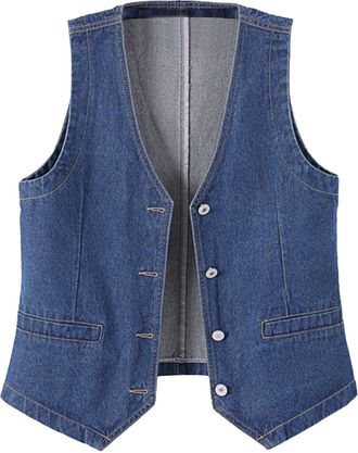 Generic Denim Waistcoat Women Cowboy Waistcoat Solid Color Sleeveless Plus Size Lightweight Jean Jacket Spring Autumn Buttons Vests Open Front Shirt Coats Out