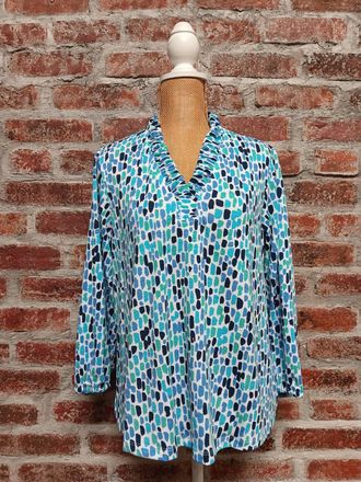 Multiples Womens Ruffle V-Neck Top In Blue