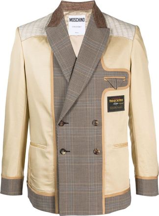 Moschino panelled double-breasted blazer - men - Elastane/Polyester/Virgin Wool/Viscose - 50 - Brown