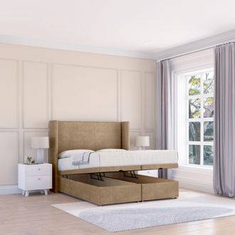 Sloomy Devonshire Naples Fabric Ottoman Bed End Opening With Sprung Memory Mattress & 54 Inch Floorstanding Headboard With Wings | Size: Small Single