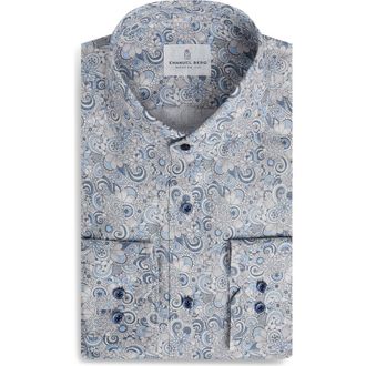 Emanuel Berg Paisley Natural Stretch Yoga Twill Dress Shirt in Medium Blue at Nordstrom, Size 38