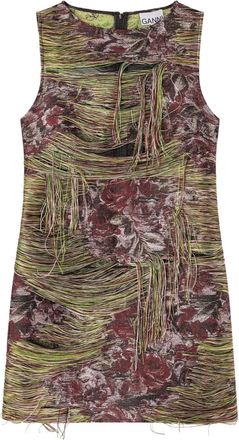 Ganni Mini-jurk met franje - Groen