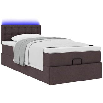 vidaXL Vidaxl - Cama Otomana Con Colch&oacute;n Y Led Tela Marr&oacute;n Oscuro 90x200 Cm