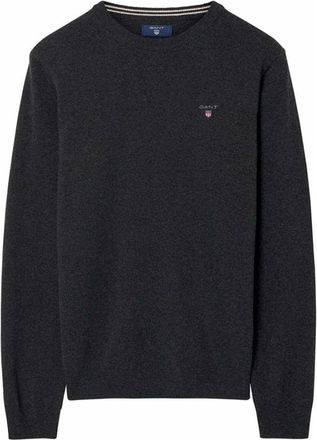 GANT Lamswollen Trui met Ronde Hals - Heren - Ronde hals truien - Zwart - S - Wol - Truien & Vesten