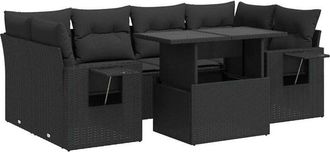 vidaXL Set De Sof&aacute;s De Jard&iacute;n 7 Pzas Con Cojines Rat&aacute;n Sint&eacute;tico Negro Vidaxl