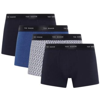 Ted Baker Effen boxershorts voor heren (Set van 4) (Marine/Multikleurig)