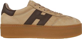 Hogan Beige Textured Nubuck H681 Platform Sneakers