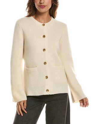 Fort&eacute; Cashmere Double Knit Button Crew Wool & Cashmere-Blend Cardigan