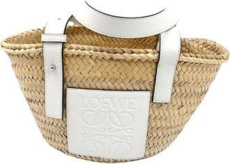 Loewe Pre-owned Tote Bags, female, White, Size: ONE SIZE Pre-owned Basket Bag Palm Leaf Small Handbag