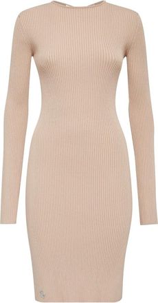 Philipp Plein Kleedjes, Dames, Beige, S, Polyester, Gebreide Midi Jurk met Gekruiste Bandjes