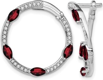 Diamond2Deal 14k White Gold Garnet and Diamond Hoop Earrings