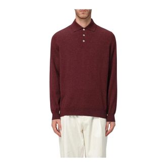 Brunello Cucinelli Brunello Cucinelli, Cashmere Knitwear, male, Red, Size: 2XL Polo Style Long Sleeve Knit Top