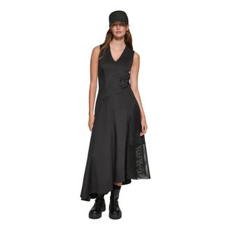 DKNY Dkny, Kleedjes, Dames, Zwart, L, Asymmetrische Mouwloze Jurk
