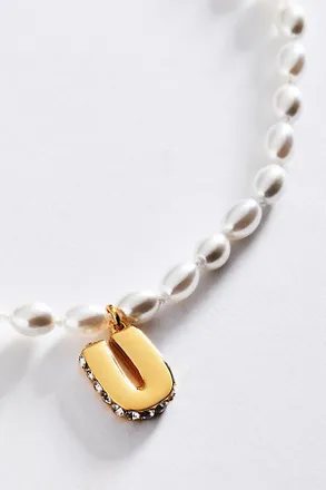 Anthropologie Pearl Initial Necklace