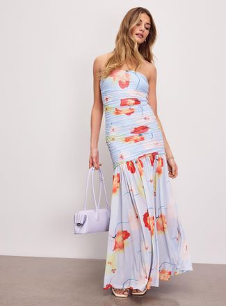 Bardot Womens Solana floral micromesh long draped dress