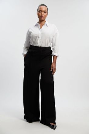Karen Millen Womens Plus Size Ponte Wide Leg Trouser - Black - Size X-Large