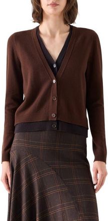 Akris Wool & Cashmere Trompe lOeil Cardigan in Espresso at Nordstrom, Size 12