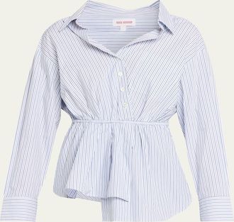 Rosie Assoulin Falling Off-The-Shoulder Striped Button-Down Shirt