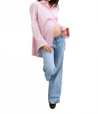 Hatch Classic Button Down Shirt -Maternity In Purple/ Pink Stripe