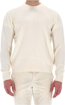 Herno Round-neck Knitwear, male, Beige, Size: 2XL Cashmere Crewneck Sweater Suede Patches