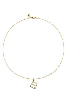 Monica Vinader Diamond Initial Pendant Necklace in 18K Gold Vermeil B at Nordstrom