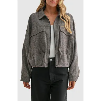 All in Favor Herringbone Balloon Sleeve Bomber Jacket in Brown at Nordstrom, Size X-Small