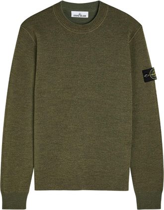 Stone Island Logo Wool-blend Jumper - Green - XL