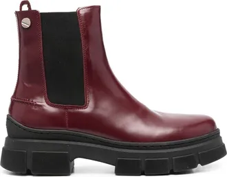 Tommy Hilfiger chunky-sole leather Chelsea boots - women - Fabric/Calf Leather/Calf Leather/Rubber - 36 - Red