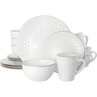 Elama Luxurious Medici Pearl 16 Piece Dinnerware Set with Setting for 4 in White at Nordstrom