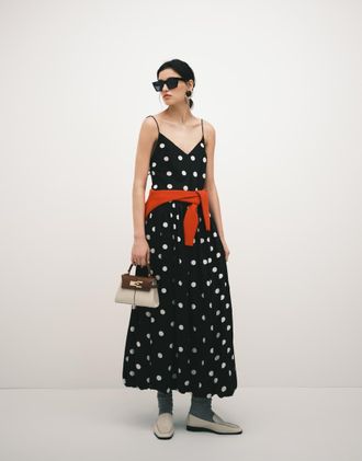 Asos Vestito a trapezio a pois monocromatici con gonna a palloncino e taglio sbieco-Multicolore