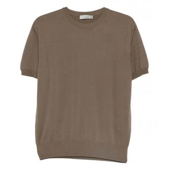 Canali Short Sleeve Knitted T-Shirt - male - Canali - Round-neck Knitwear - Brown - 2XL - Knitwear
