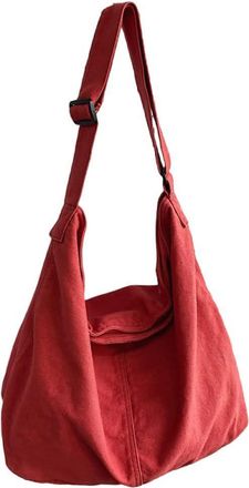 Generic Canvas Shoulder Bag Large Capacity Messenger Crossbody Bags Hobo Bag with Zipper and Adjustable Shoulder Strap for Casual Travel Shopping School, Red