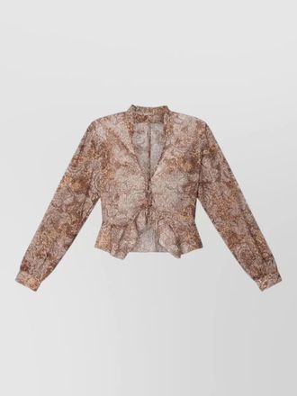Isabel Marant cotton floral-print cropped v-neck ruffled long-sleeve blouse