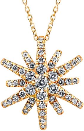Pompeii3 1Ct TW Round Cut Starburst Diamond Pendant 14k Yellow Gold Lab Grown Necklace