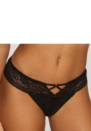 Lascana String LASCANA, Damen, Gr. 48/50, schwarz, Spitze, Obermaterial: 90% Polyamid, 10% Elasthan, Unterhosen String, mit edlem Cut-Out aus floraler Jacquar