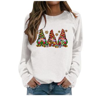Generic Christmas For Women Shirts Funny Gnome Doll Print Pullover Cute Long Sleeve Crewneck Hoodies Ladies Christmas Sweatshirt Tops Xmas Loose Pullover Tuni